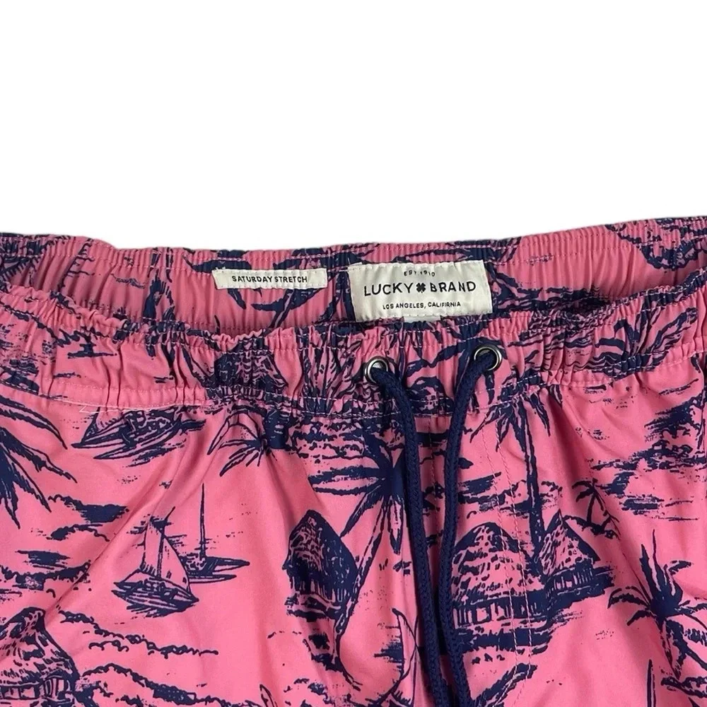 SH729 Men’s Lucky Brand Saturday Stretch Tropical Hawaiian Swim Trunks M